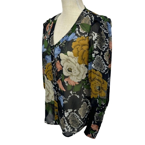 Cabi Snakeskin Floral Sheer Blouse Snake Charmer Colorful 3762 Womens Size XS - Picture 3 of 12